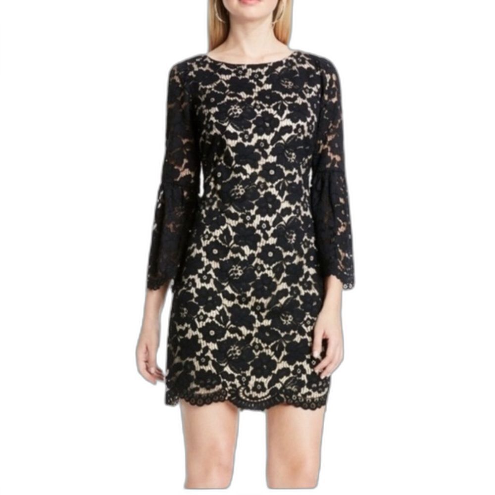 NWT Vince Camuto Dress Woman Size 4 Black Three-Quarter Length Bell Sleeve Lace